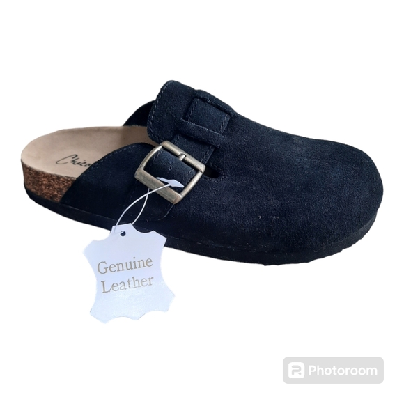 Chicory Sport Shoes - NWT Chicory Sport Diane II black genuine leather suede buckle cork clogs size 6